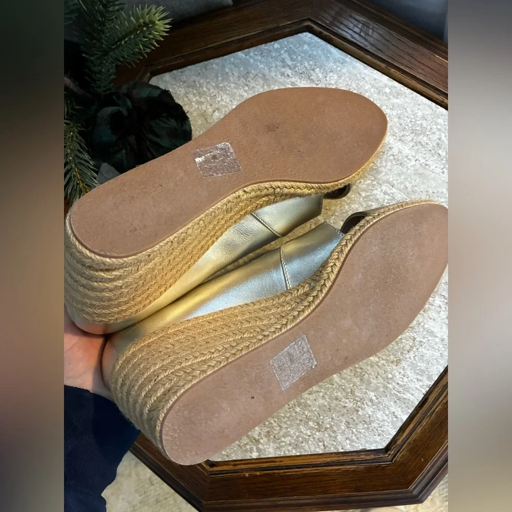 Jack Rogers Metallic Soft Gold Palmer Criss-Cross Espadrille Leather Heels 10